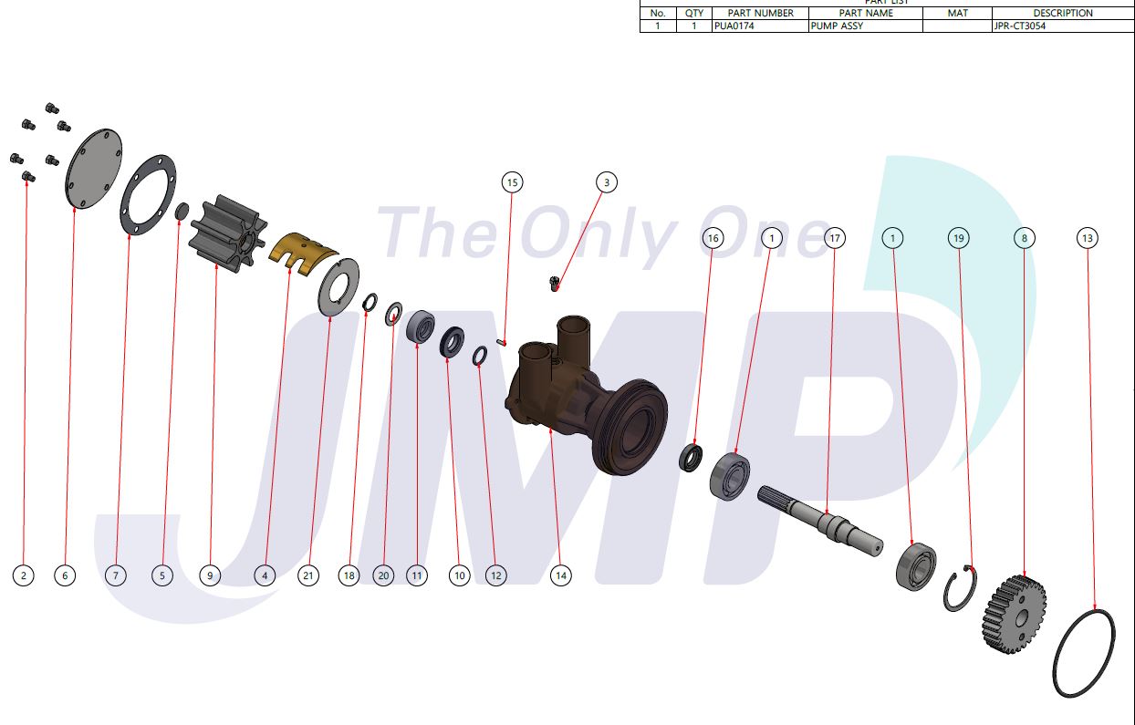 CATERPILLAR 3054, 3056 Seawater Pump Replacement JMP JPR-CT3054