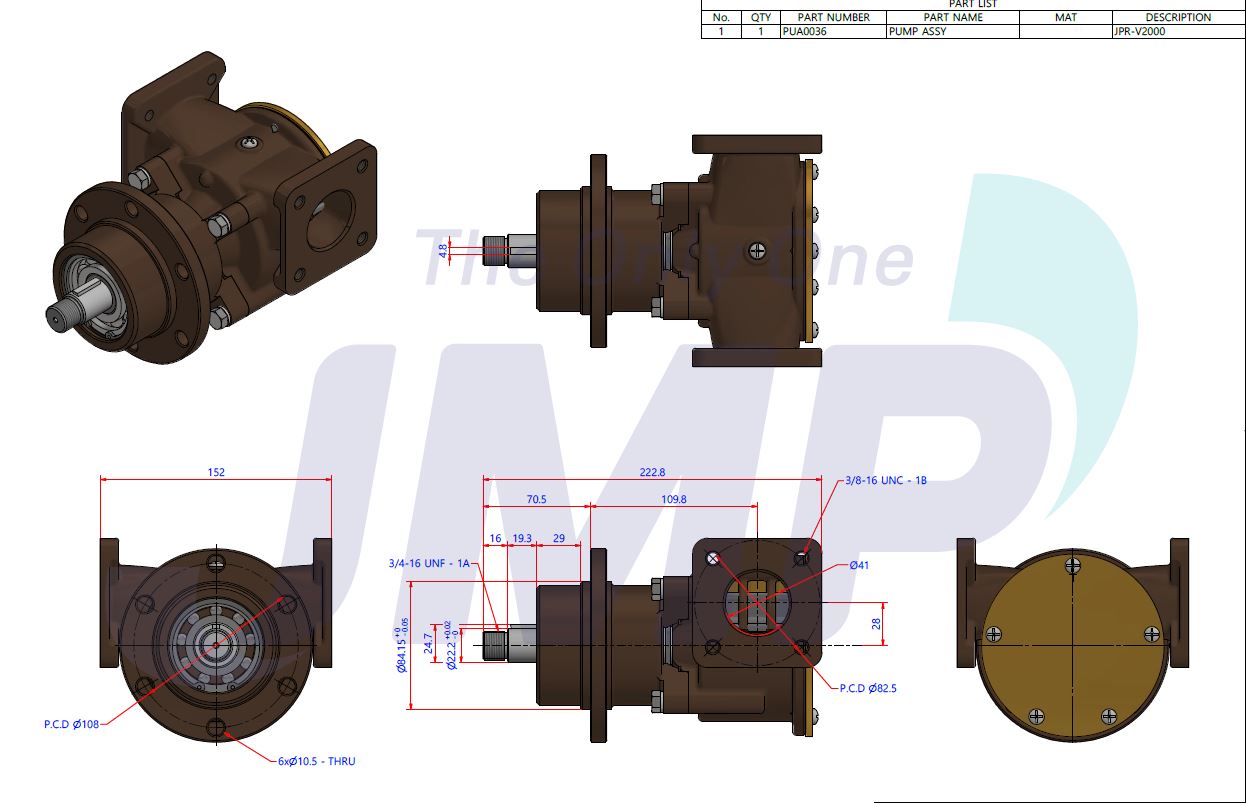 Volvo Penta 3829311 TAMD 100, 120, 121, 122 Series JMP JPR-V2000