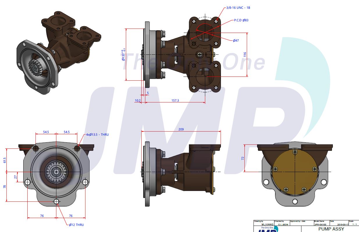 Detroit Diesel 6V53/6V71/8V53 Seawater Pump Aftermarket JMP JPR-G6100