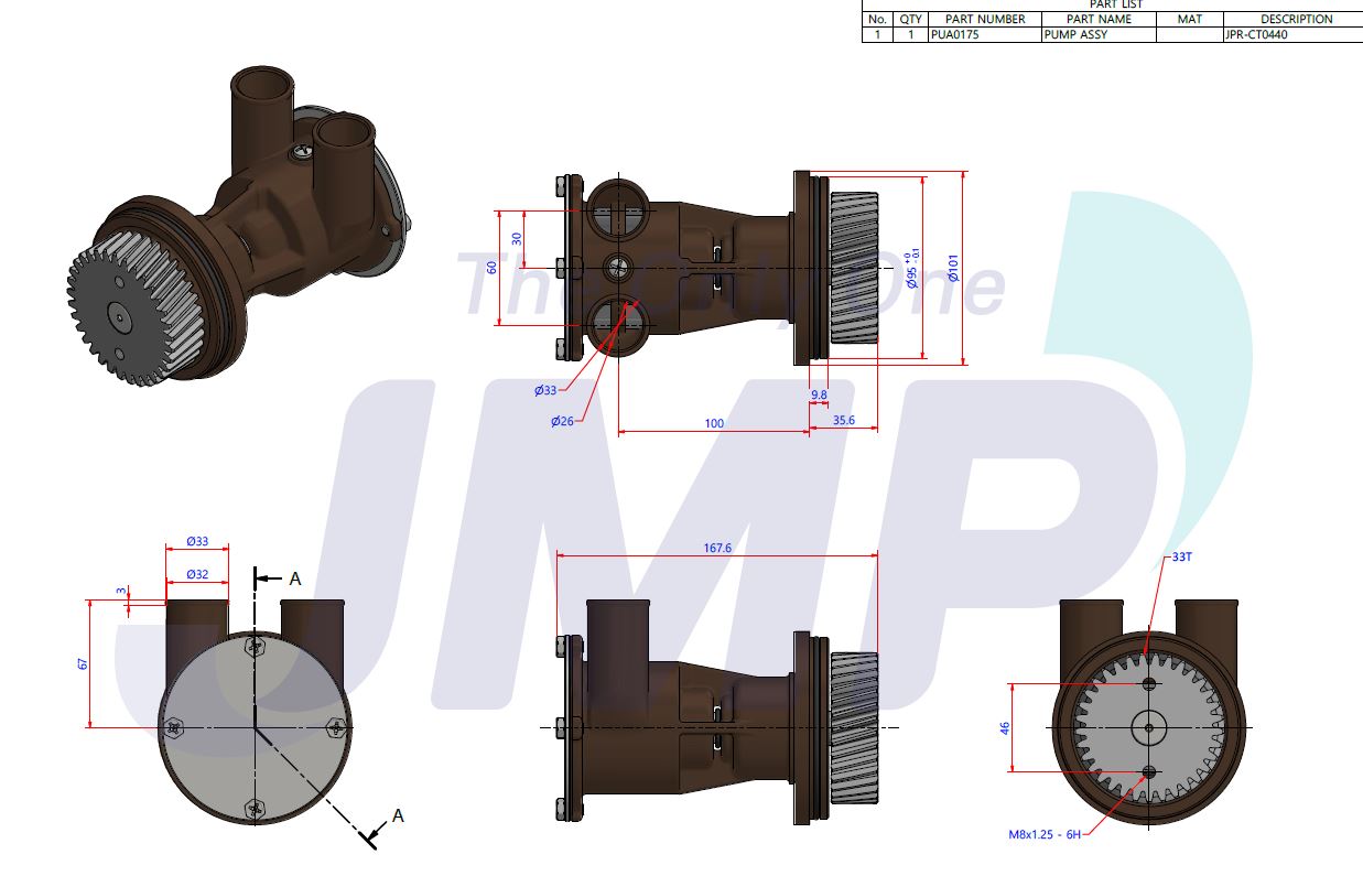 CATERPILLAR C 4.4 Seawater Pump Replacement JMP JPR-CT0440