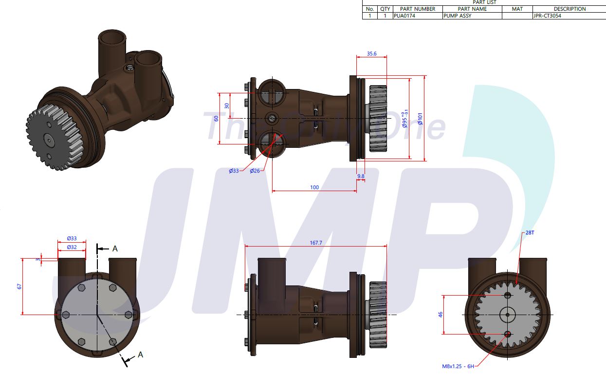 CATERPILLAR 3054, 3056 Seawater Pump Replacement JMP JPR-CT3054