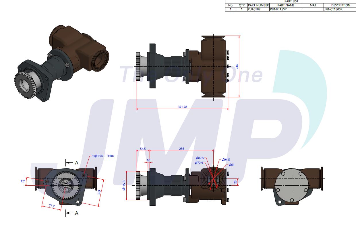 CATERPILLAR C 18 Seawater Pump Replacement JMP JPR-CT1800R / Sherwood G2902X