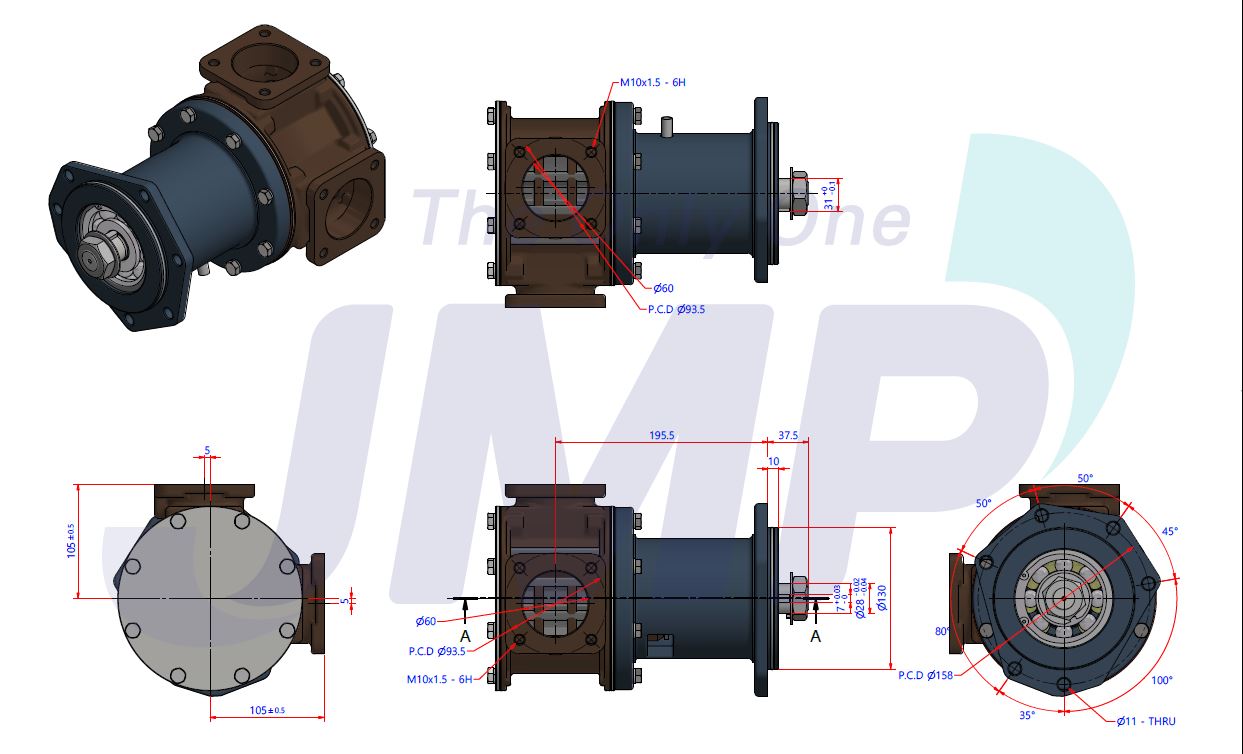 Mitsubishi S6R, S6R2 Seawater Pump 37553-28100 Replacement JPR-MD65LF2